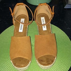 Ankle strap peep toe wedges. Worn once!